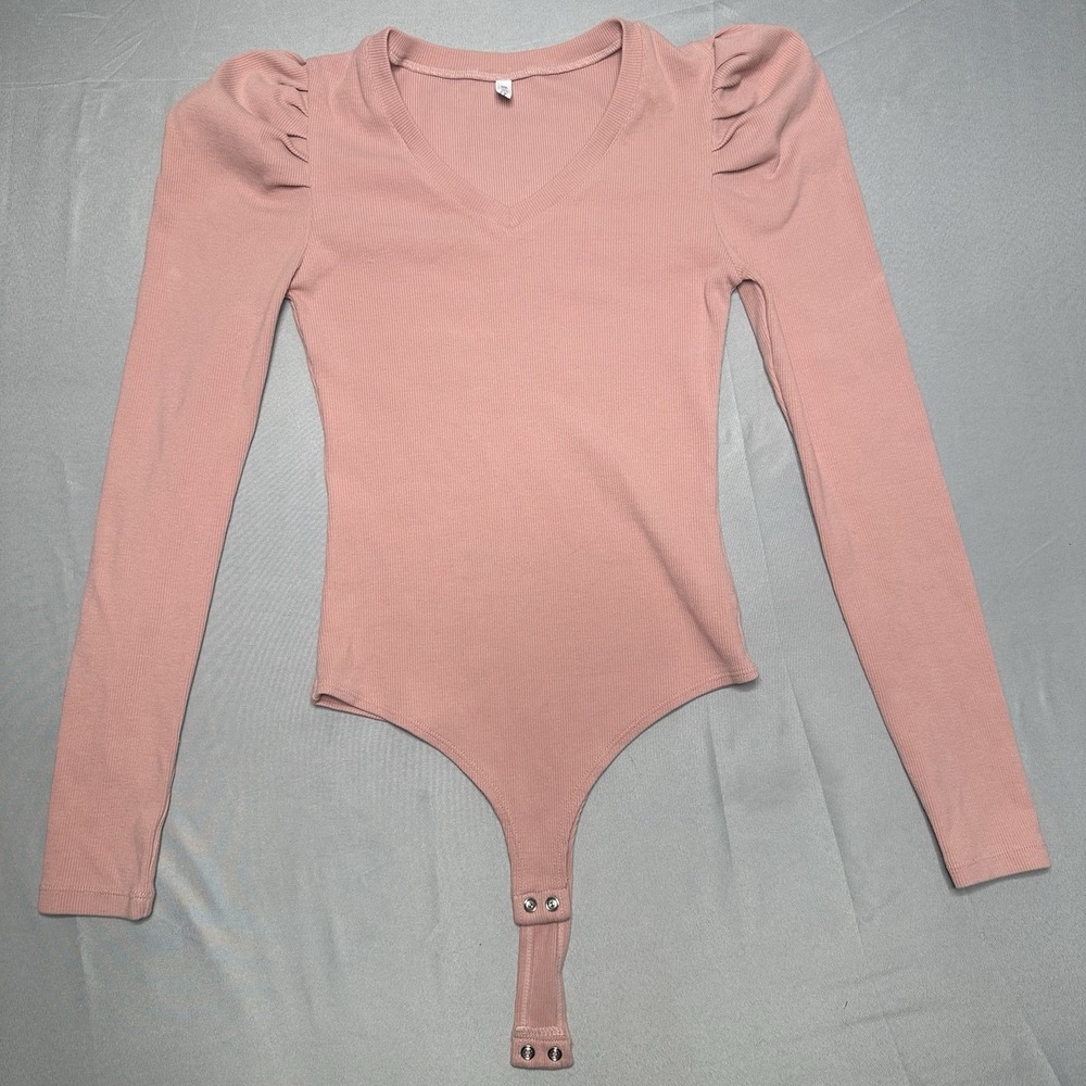 Reoria Dusty Rose Body Suit Small Leg O Mutton Sleeve Victorian Chic Ribbed Fem‎